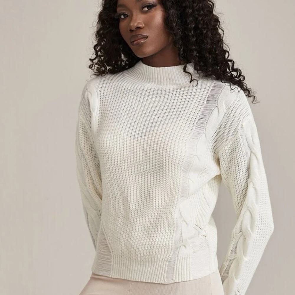 NWOT Mock Neck Ribbed Knit Drop Shoulder Sweater
